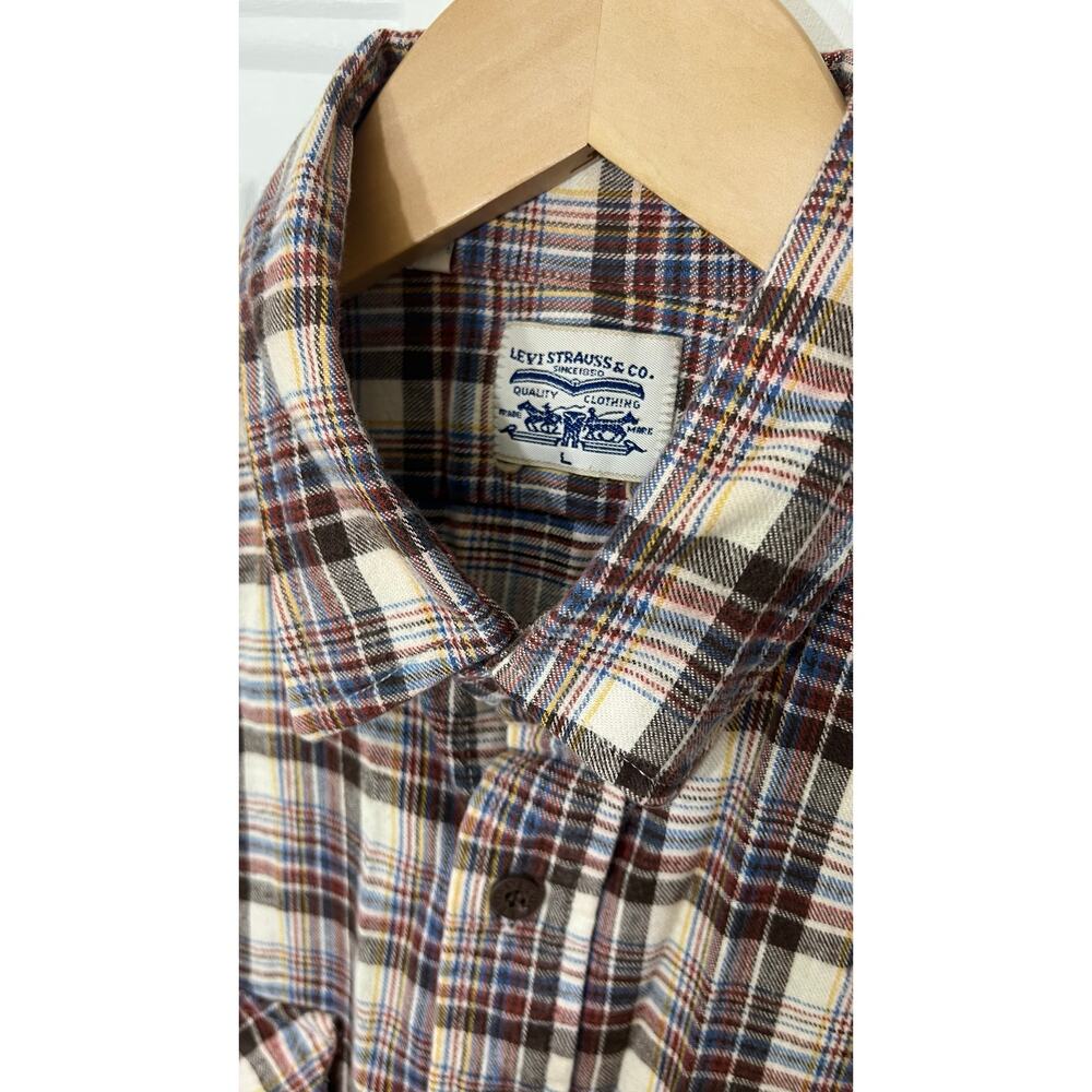Vintage Levi's 90s Flannel Maroon Navy Cream Plaid Grunge Gorpcore L